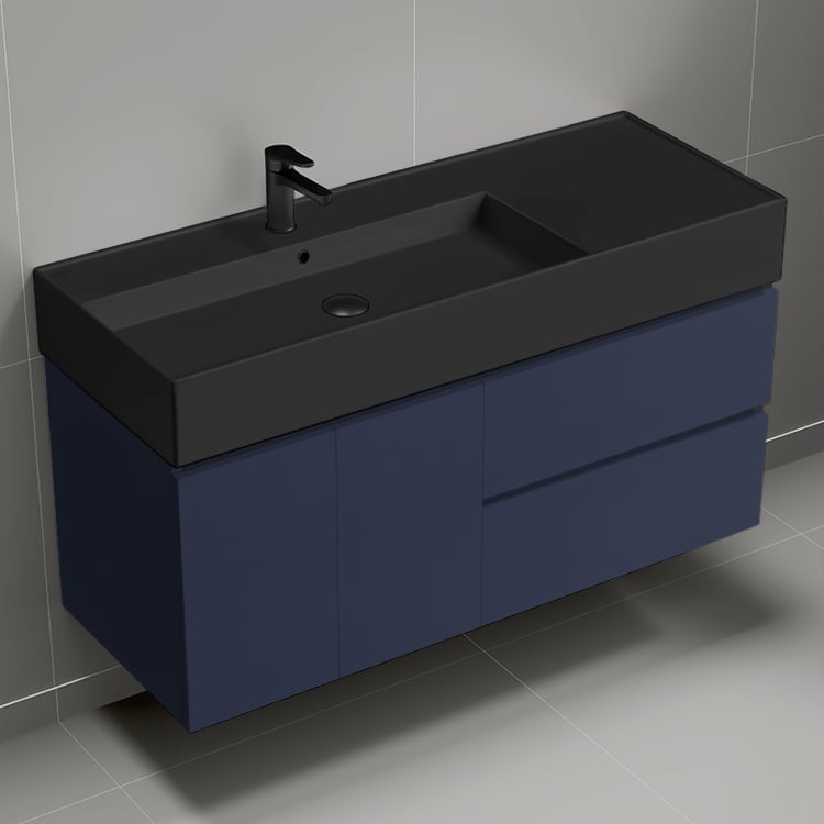 Nameeks BLOCK102 Modern Bathroom Vanity With Black Sink, Wall Mount, 48 Inch, Night Blue